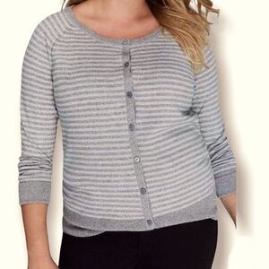 Lane Bryant knit gray metallic stripped button up cardigan sweater 18/20